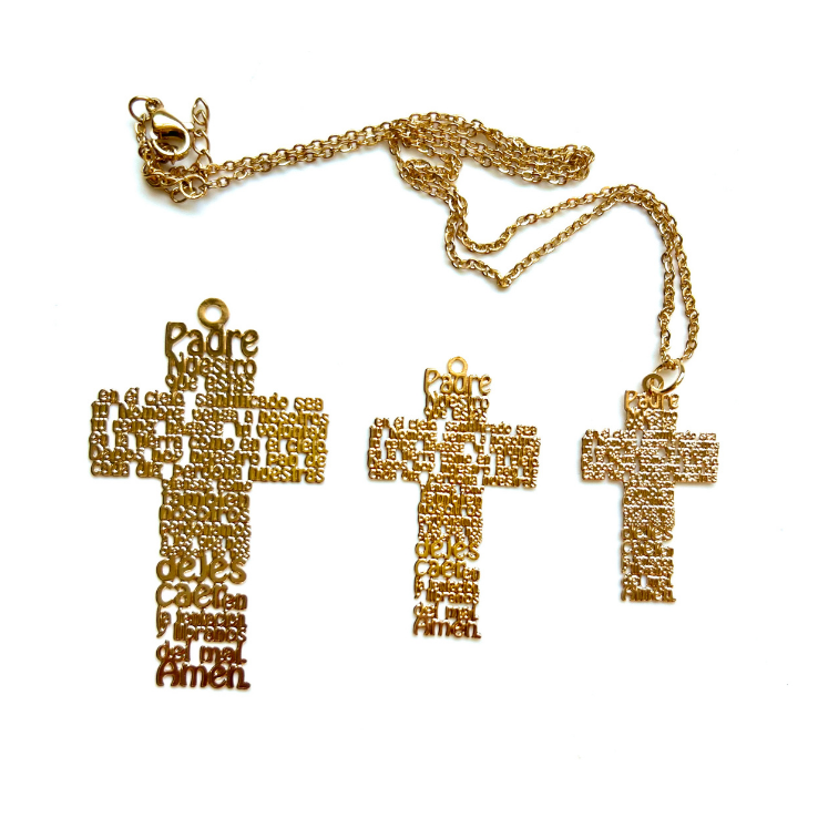 Cruces del Padre Nuestro en goldfilled en tres tamaños con cadena