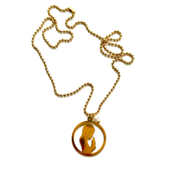 Cadena dorada de bolitas con medalla de la Virgen Niña