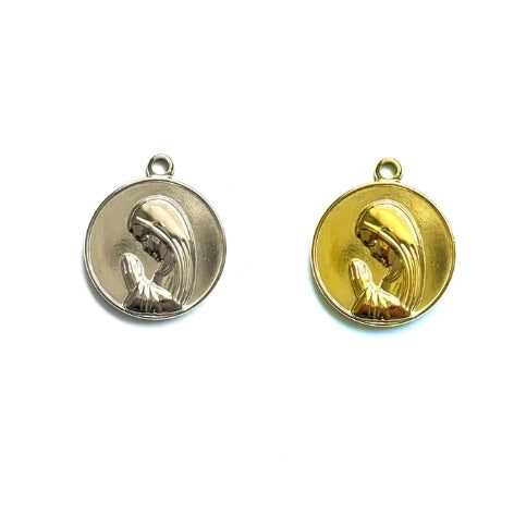 Medallas de la Virgen Niña orante de acero, en plateado y en dorado
