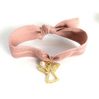 Pulsera elástica rosa con angelito chapado y perlita