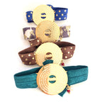 Cuatro pulseras elásticas con medalla grande del Padre Nuestro en goldfilled en cintas de distintos colores