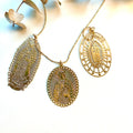 Medallas caladas de goldfilled de la Virgen de Guadalupe en tres tamaños