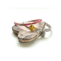 Pulsera escapulario de tela liberty rosa con medallas del Sagrado Corazón y la Virgen del Carmen